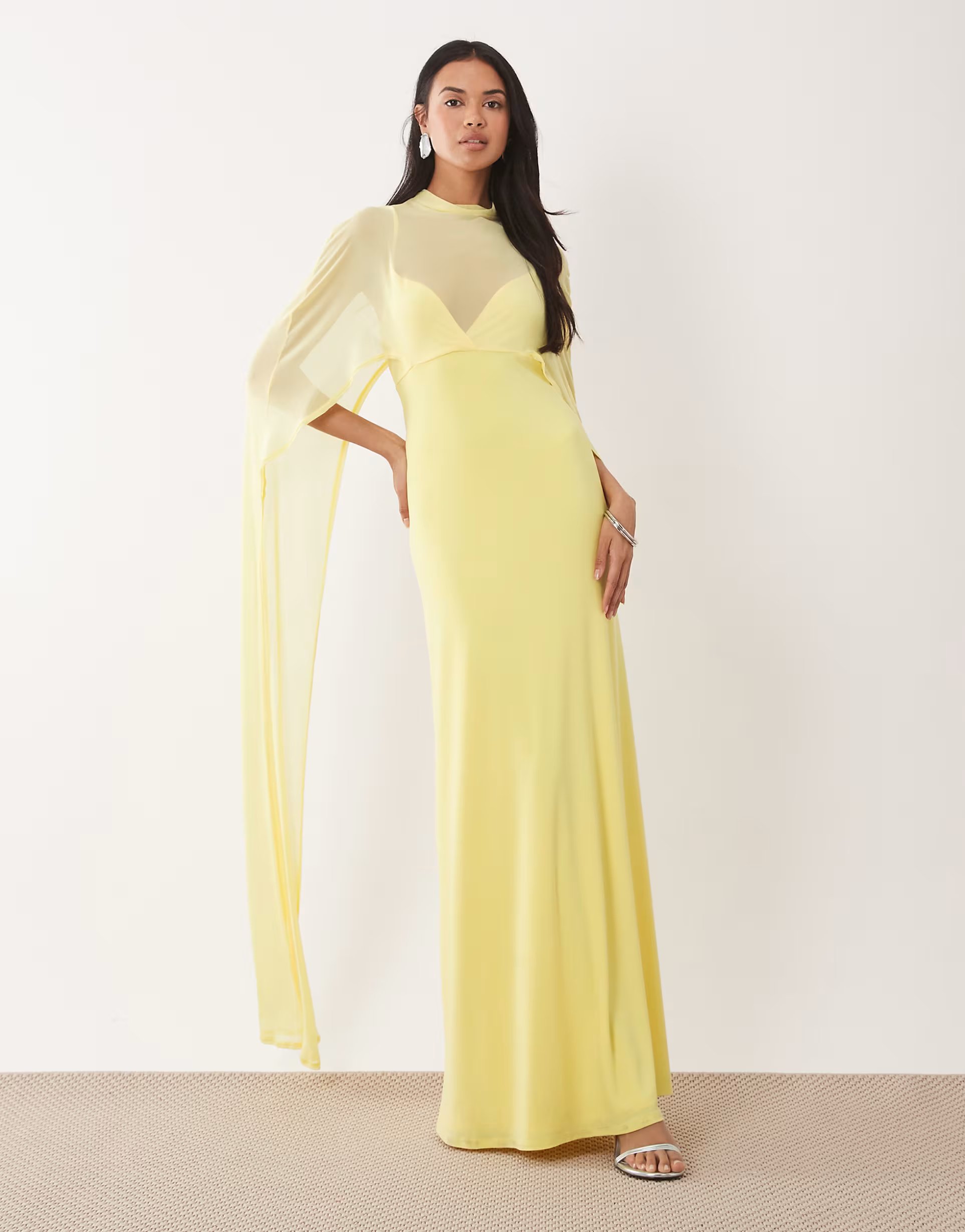 ASOS ASOS DESIGN exaggerated cape maxi dress in lemon - 1