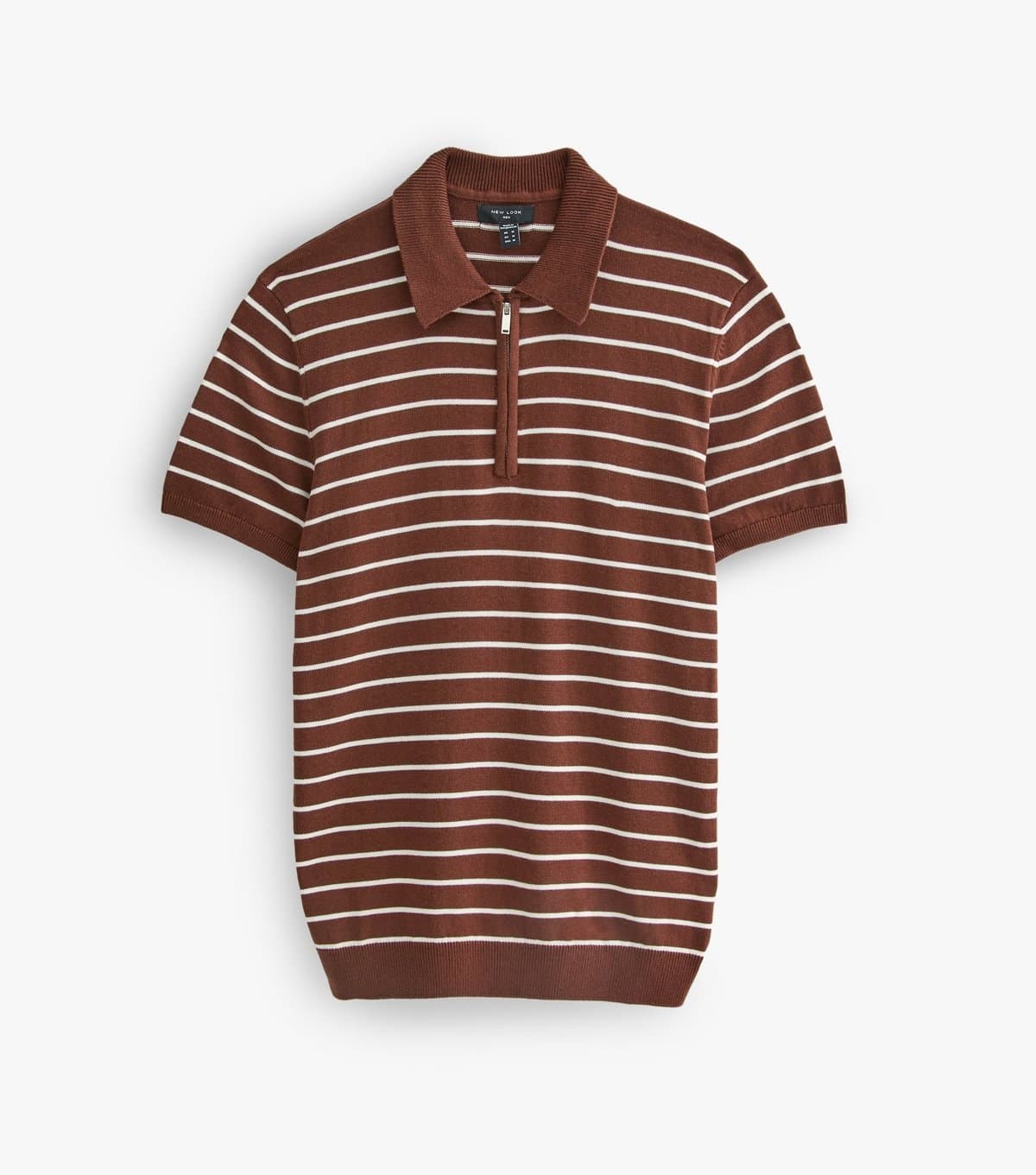 New Look Men's Brown Cotton Rich Regular Fit Striped Zip Polo Shirt New Look
