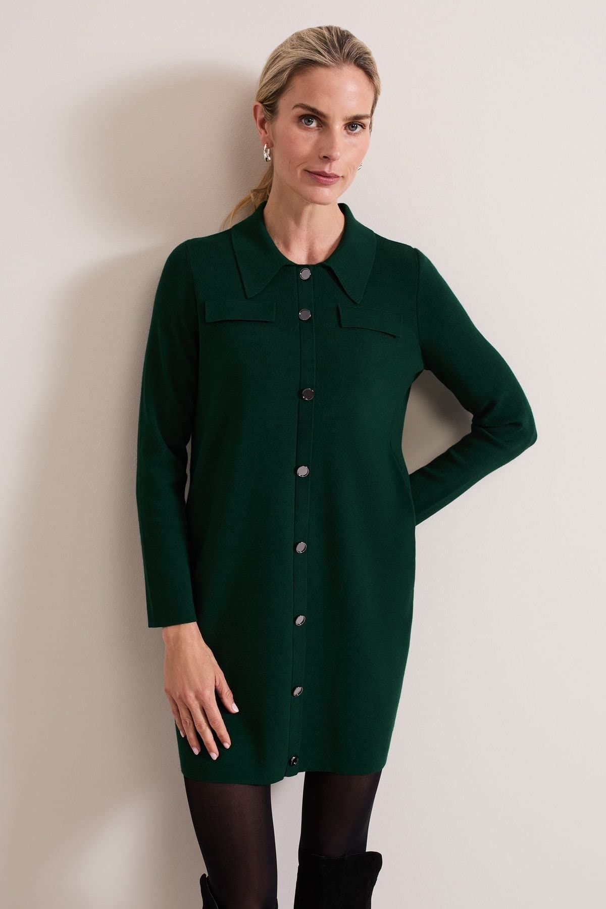 Phase Eight Phase Eight Women's Azealia Fine Knit Collared Tunic Dress in Bottle Green