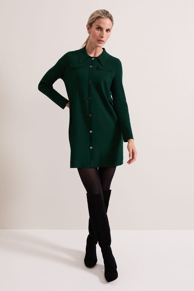 Phase Eight Phase Eight Women's Azealia Fine Knit Collared Tunic Dress in Bottle Green - 3