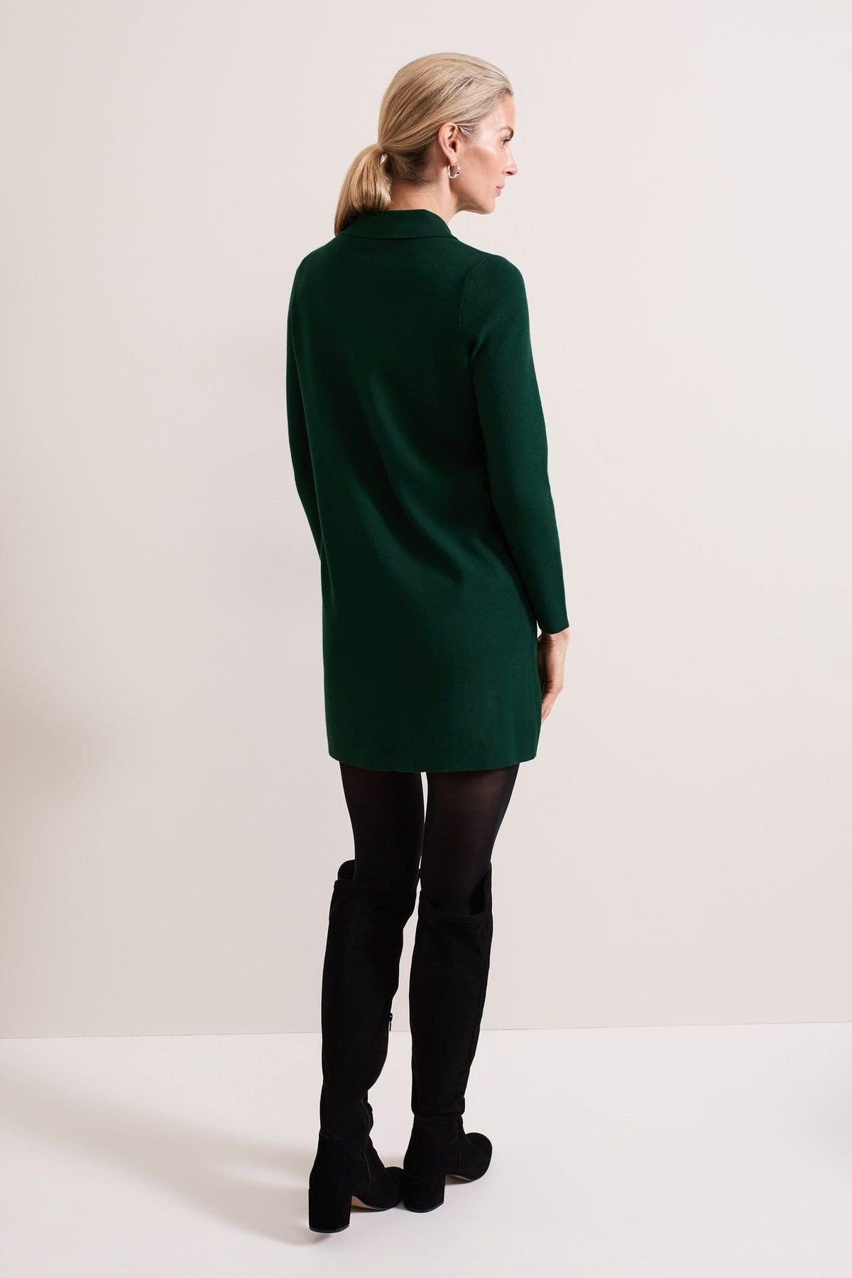 Phase Eight Phase Eight Women's Azealia Fine Knit Collared Tunic Dress in Bottle Green - 4