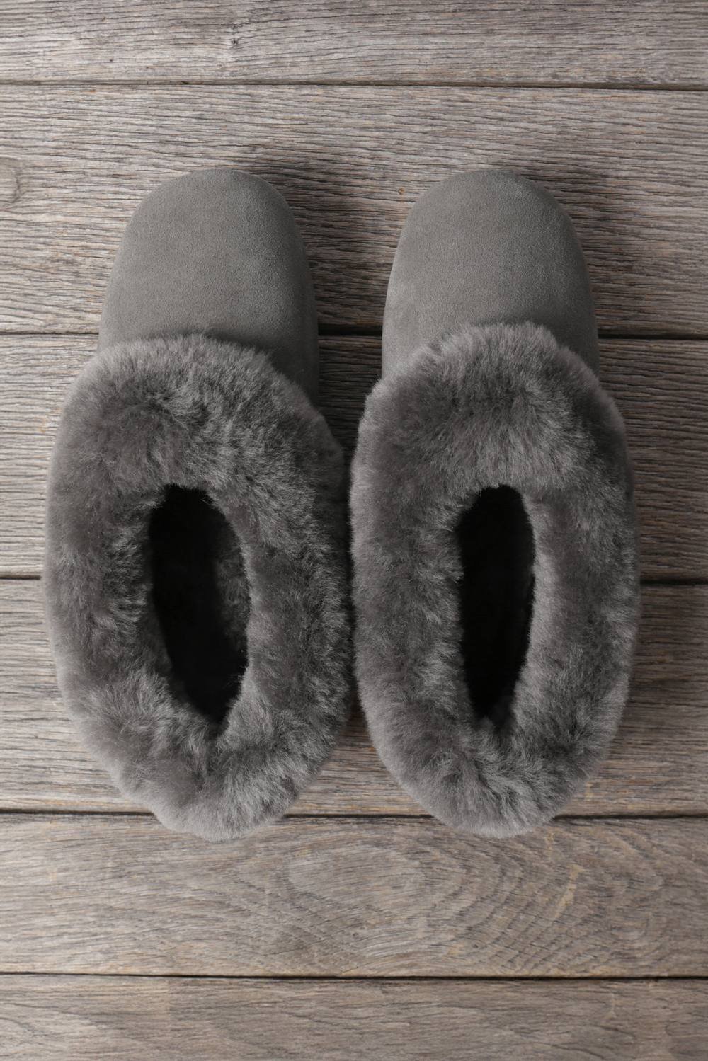 WoolOvers WoolOvers Women's Sheepskin Collar Ballerina Slippers in Grey - 4