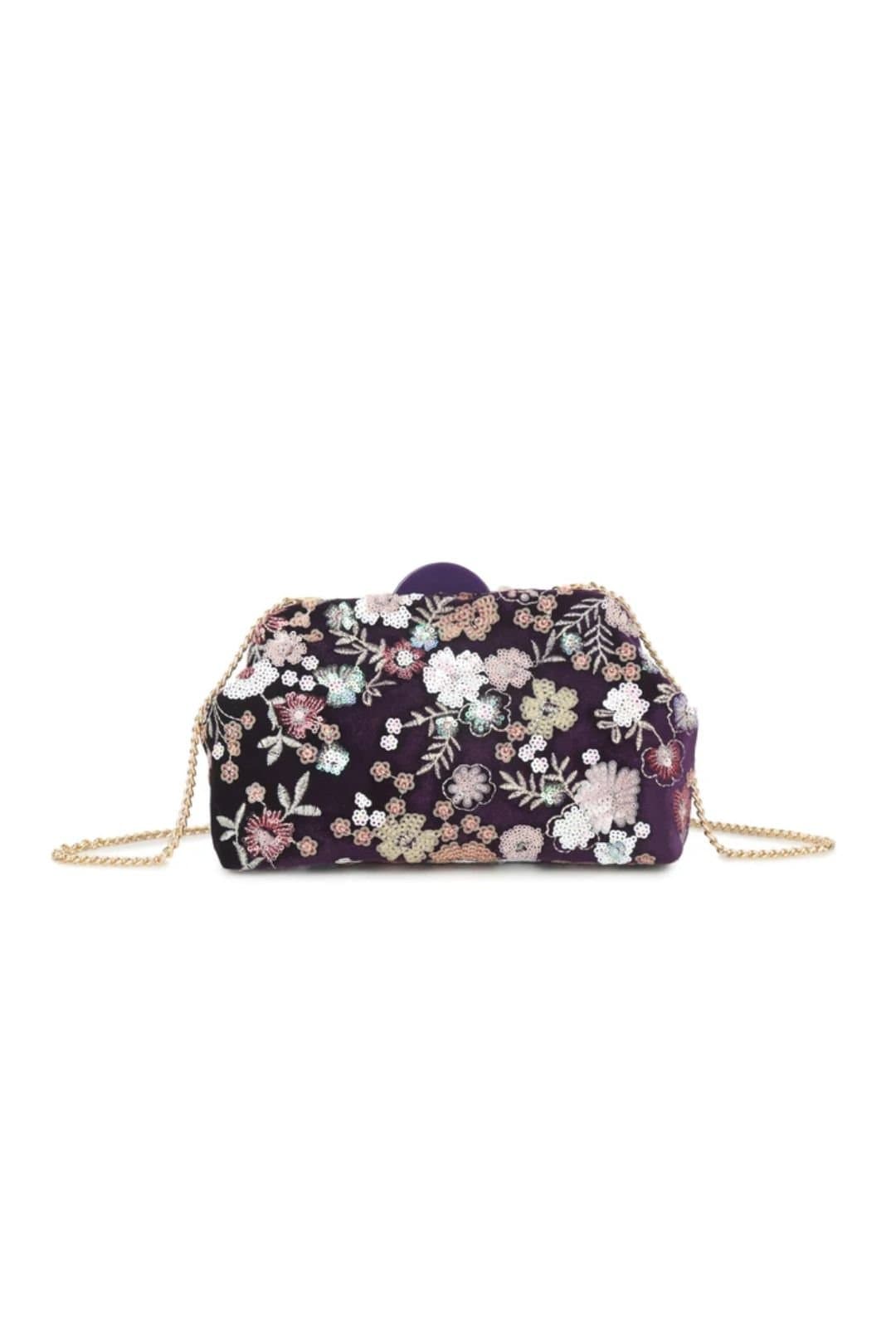 Aftershock London Aftershock London Women's Purple Floral Embellished Velvet Clutch Bag