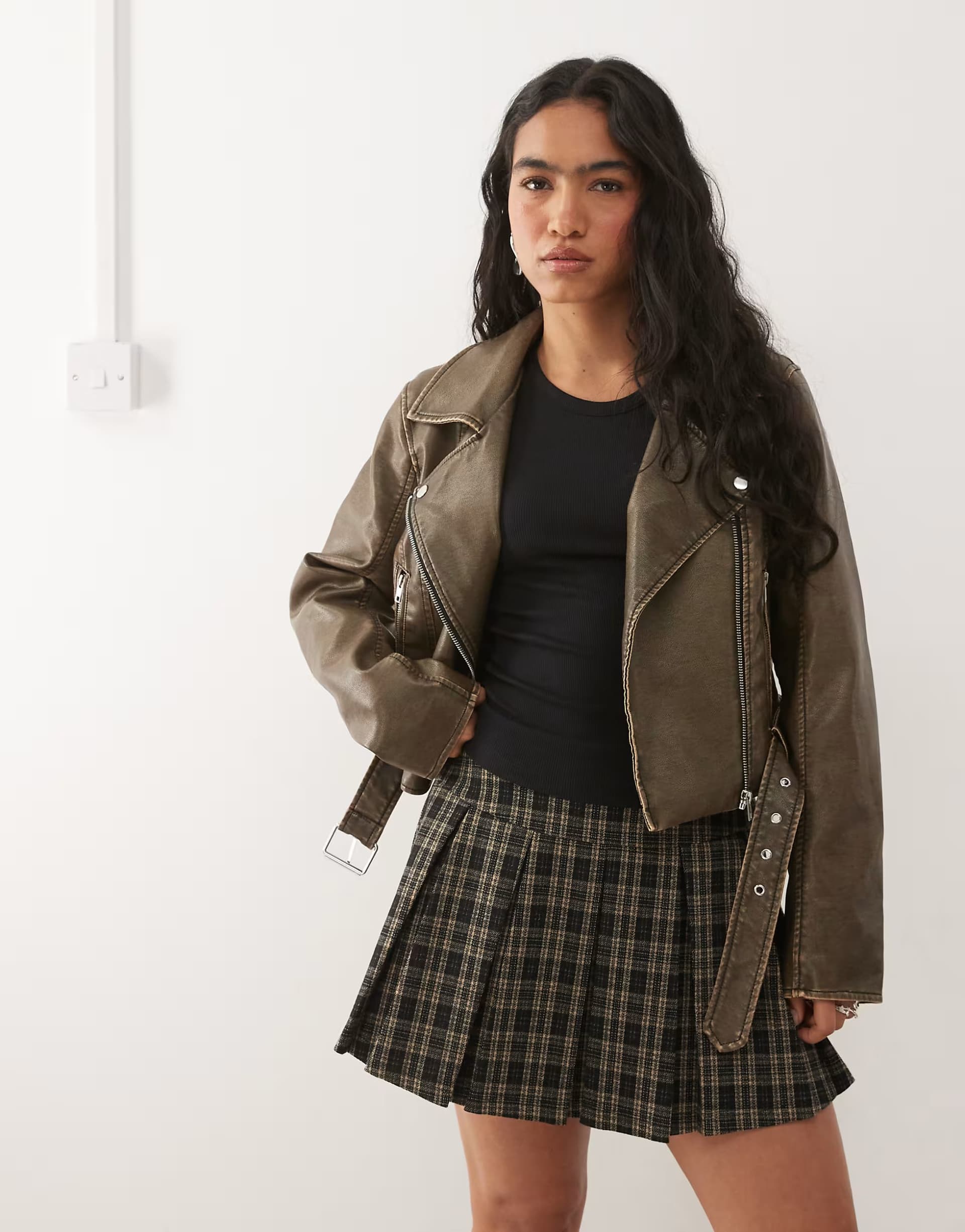ASOS Noisy May faux leather biker jacket in vintage wash