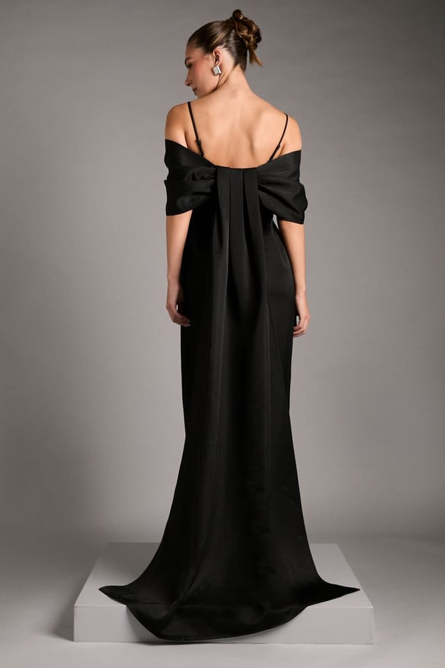Coast Coast Women's Bardot Satin Dress With Bow Back Detail in Black - 3
