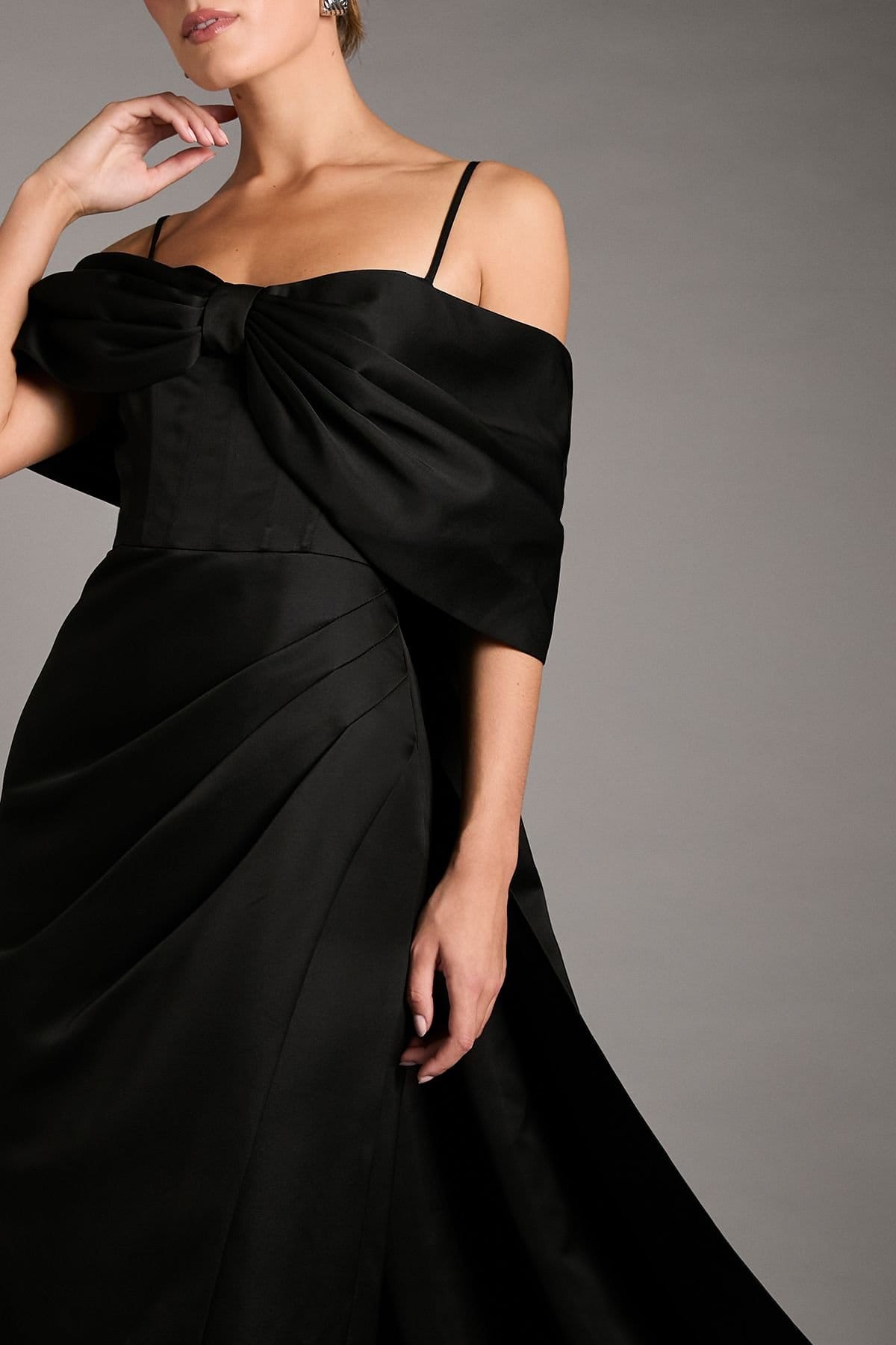 Coast Coast Women's Bardot Satin Dress With Bow Back Detail in Black - 4