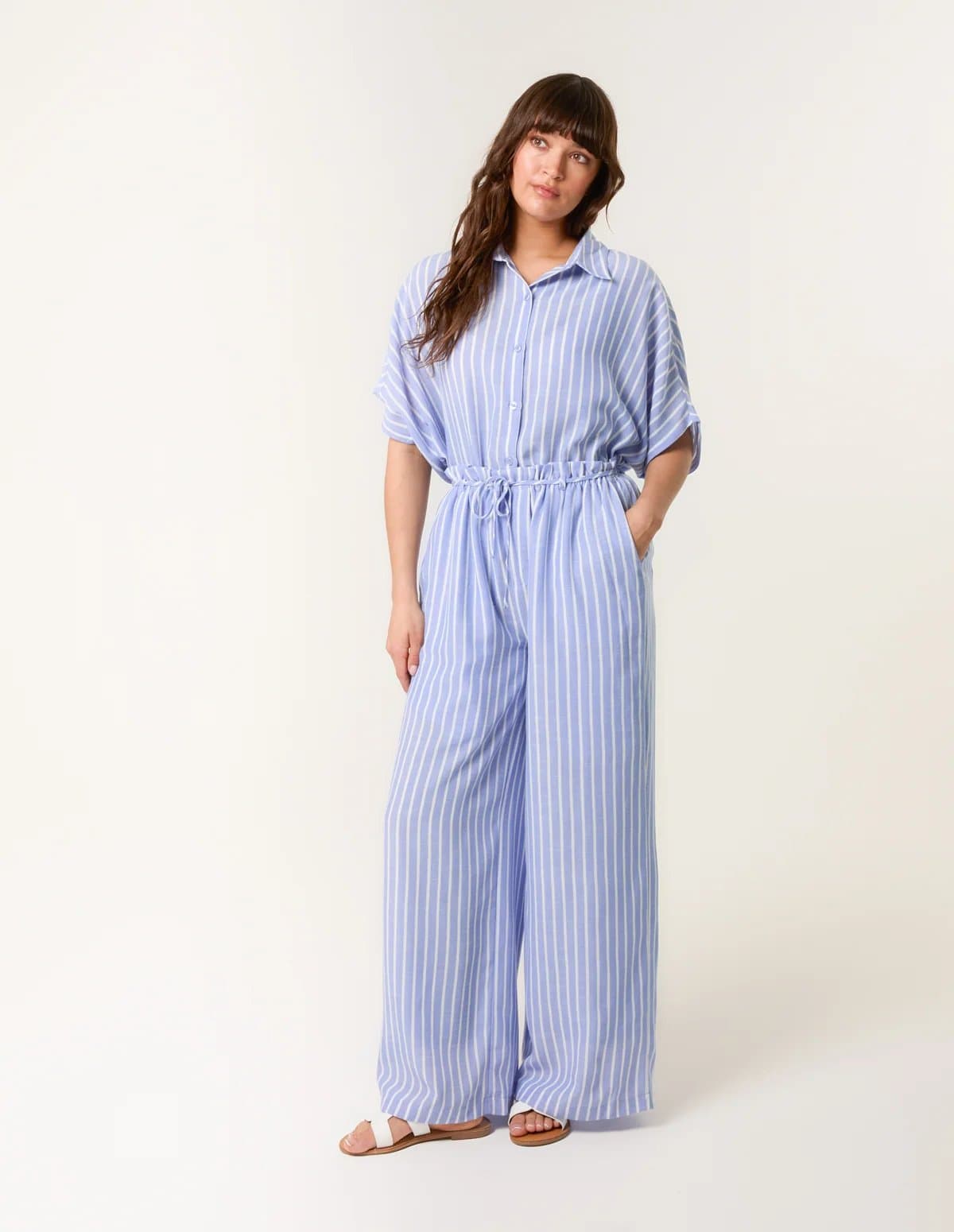 Blue Vanilla Paperbag Waist Pinstripe Trouser