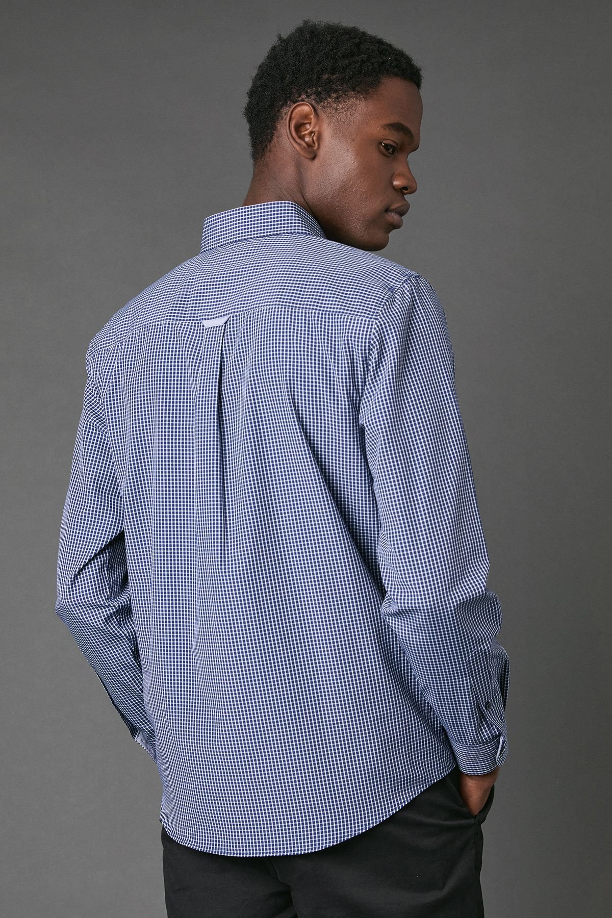 Maine Maine Men's Dark Navy Grid Check Long Sleeve Shirt - 3