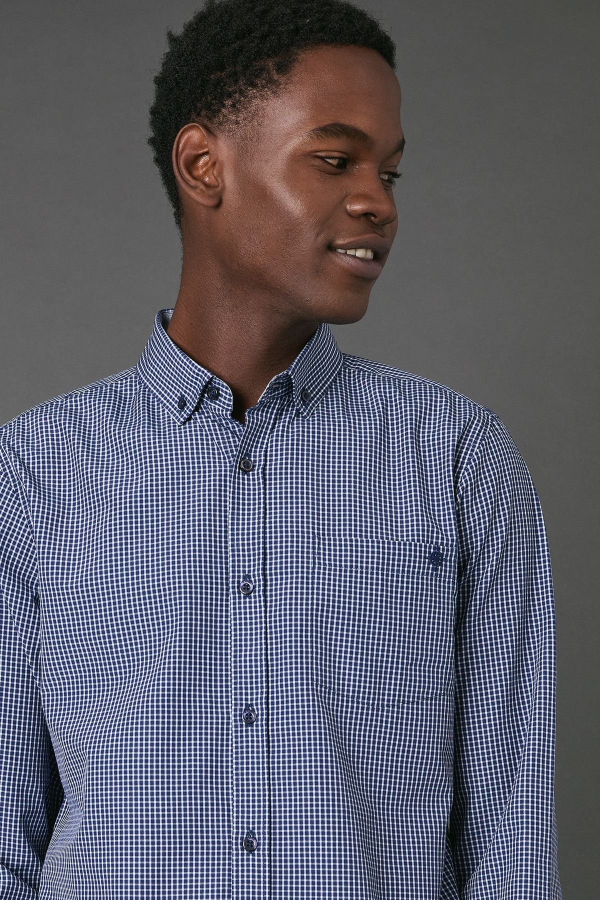 Maine Maine Men's Dark Navy Grid Check Long Sleeve Shirt - 4