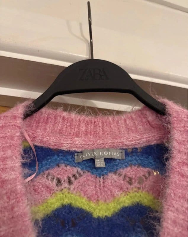 Oliver Bonas Pink Blue Lime Green Stripe Wool Blend Sweater Vest