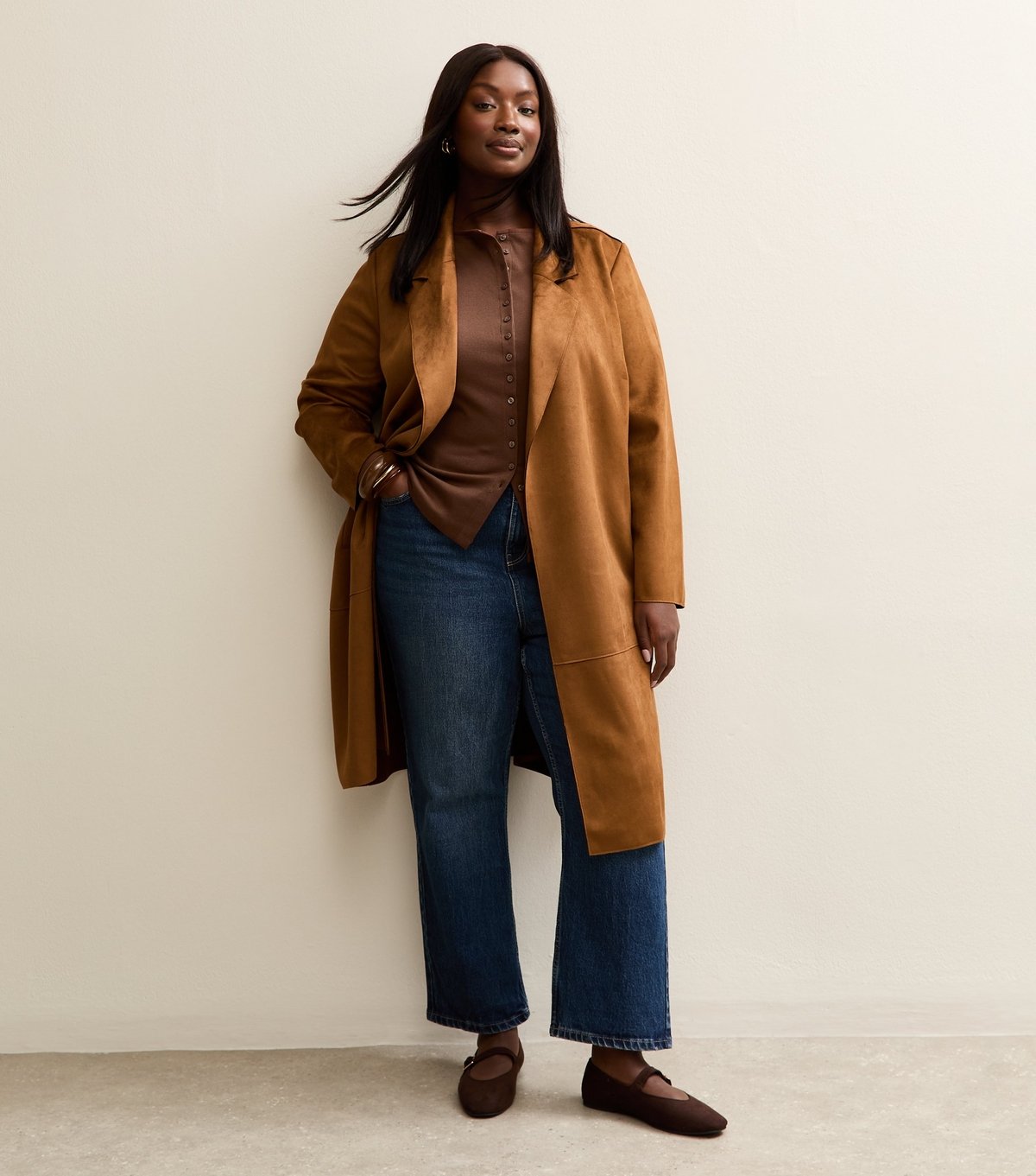 New Look Women's Plus Size Dark Brown Button Through Ribbed Tank Top Curves New Look - 3