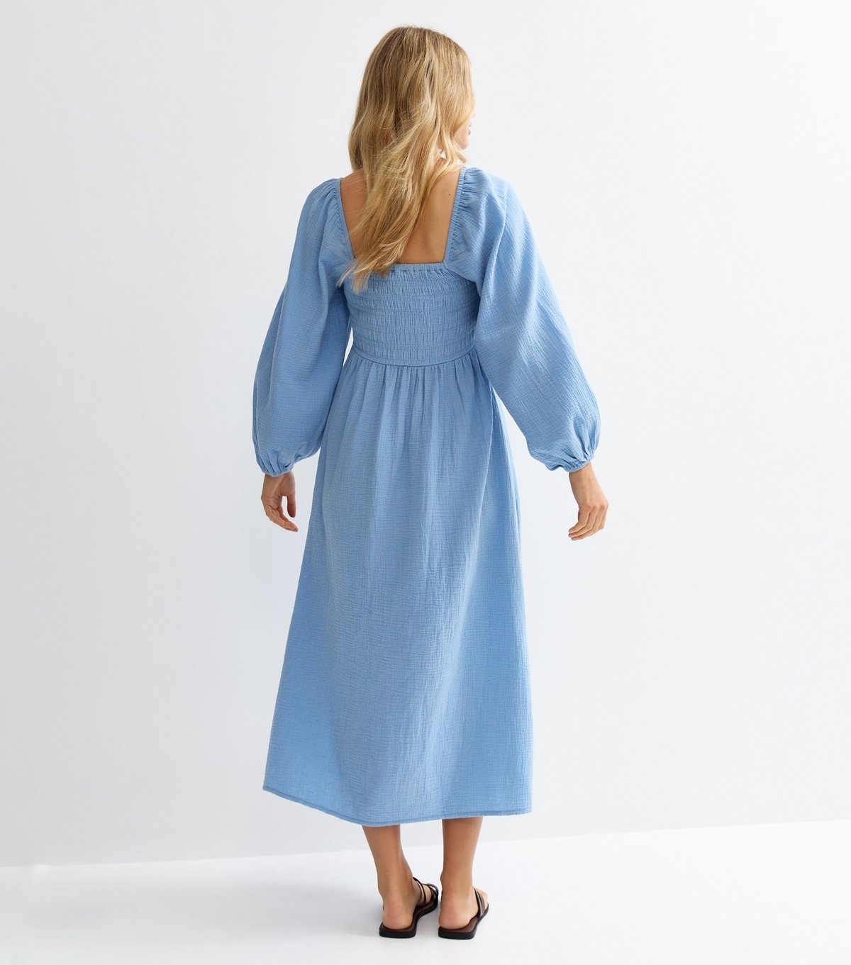 New Look Women's Light Blue Cotton Shirred Milkmaid Midi Dress New Look - 4