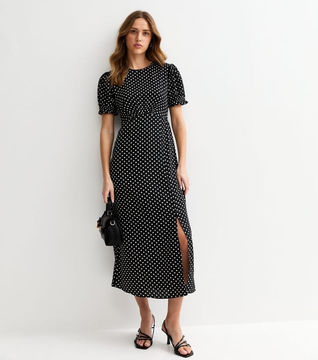 New Look Women's Black Spot Print Crepe Midi Dress New Look - 3