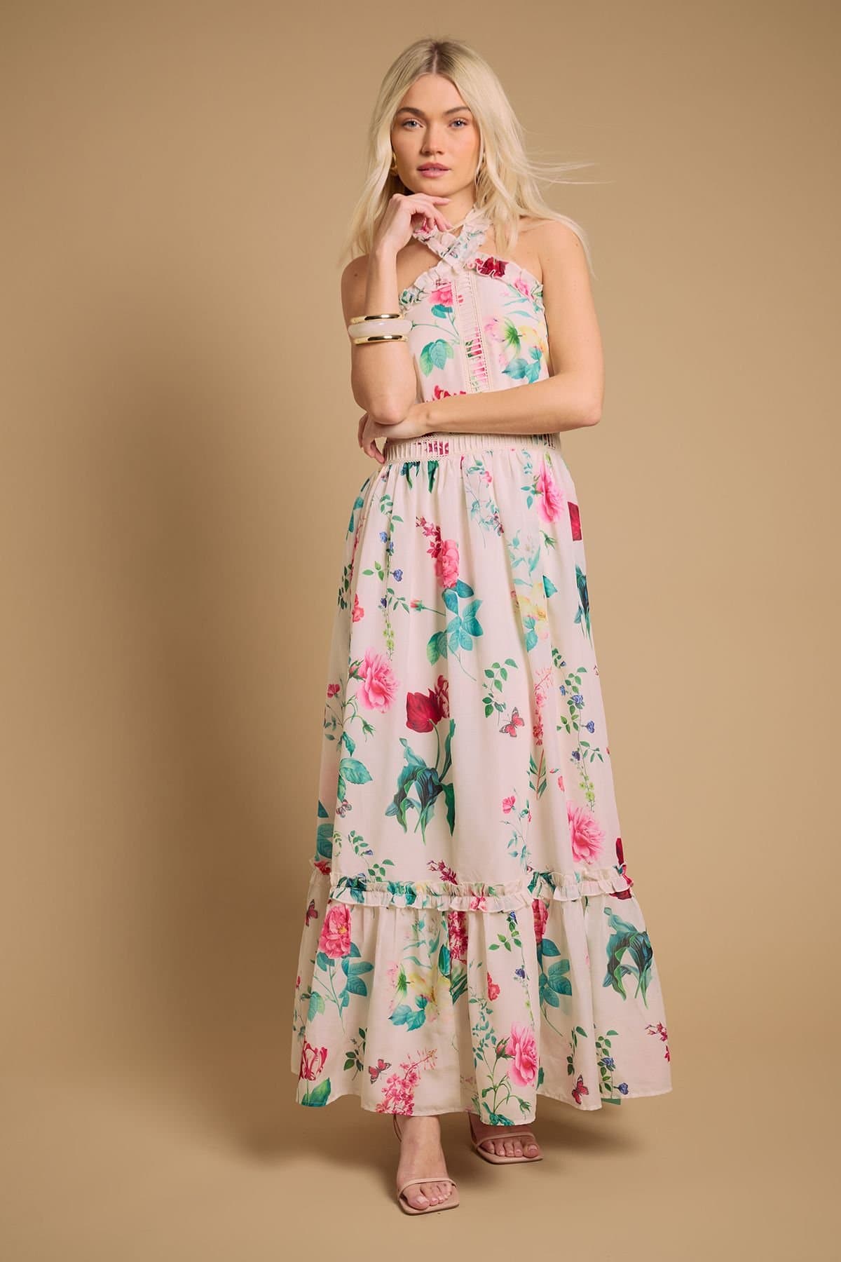 Oasis Oasis Women's Frill Halter Maxi Dress in Ivory