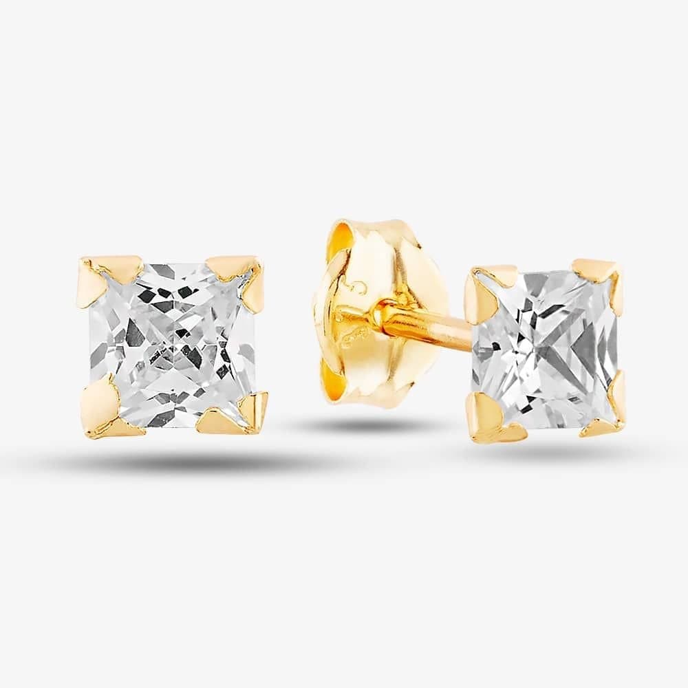 T.H.Baker T.H.Baker Women's 9ct Yellow Gold Cubic Zirconia Square Stud Earrings 1.58.6979