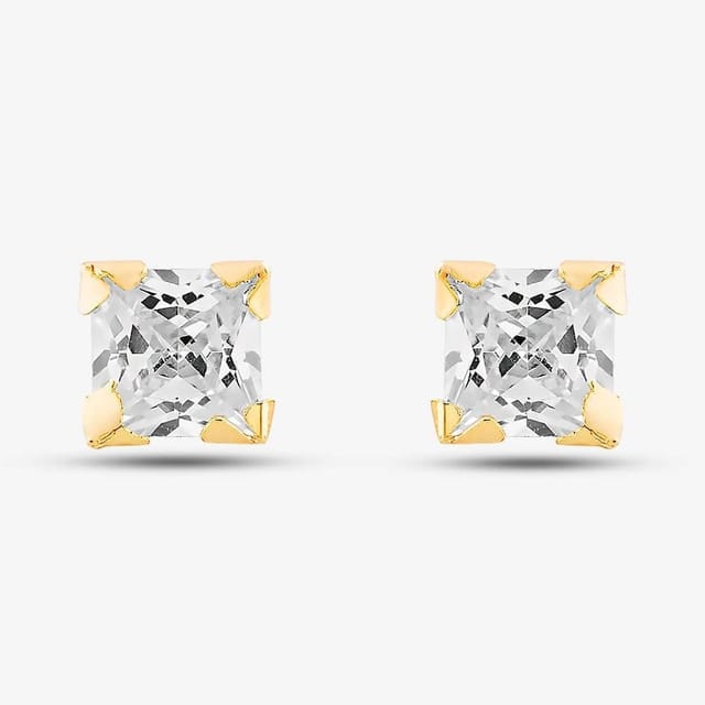 T.H.Baker T.H.Baker Women's 9ct Yellow Gold Cubic Zirconia Square Stud Earrings 1.58.6979 - 3