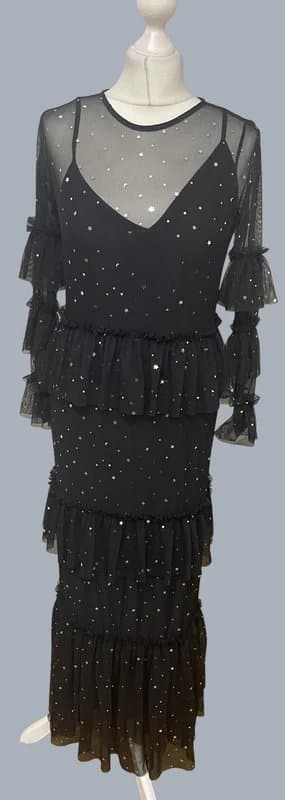 Never Fully Dressed Never Fully Dressed Black Star & Moon Mesh Midi Dress | Size UK 12 | RRP £235