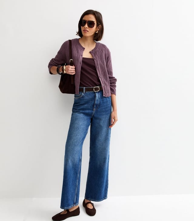 New Look Women's Light Purple Cotton Rich Ladder Stitch Scallop Trim Knitted Cardigan New Look - 3