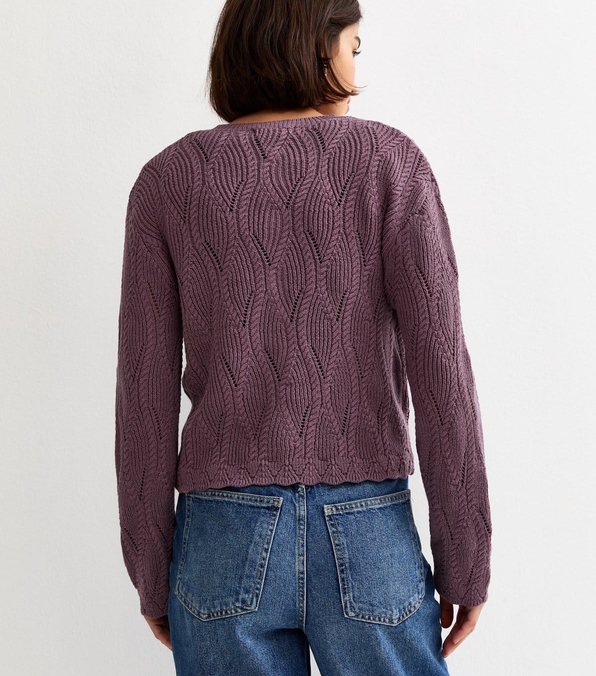 New Look Women's Light Purple Cotton Rich Ladder Stitch Scallop Trim Knitted Cardigan New Look - 4