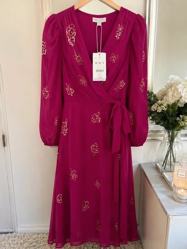 Monsoon Monsoon Pink & Gold Embellished Wrap Dress – BNWT – Size 8