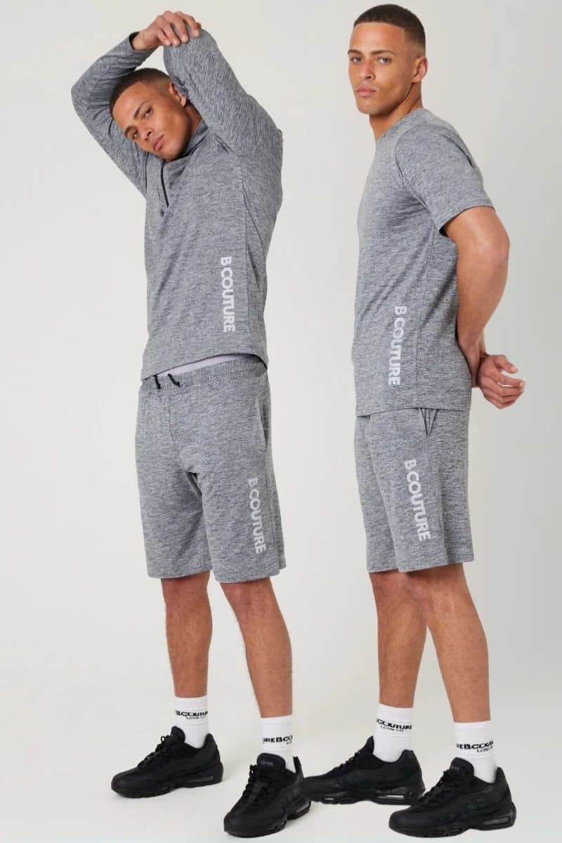 BCouture BCouture Men's Gym Shorts, Quarter-Zip Top & T-Shirt Set in Grey