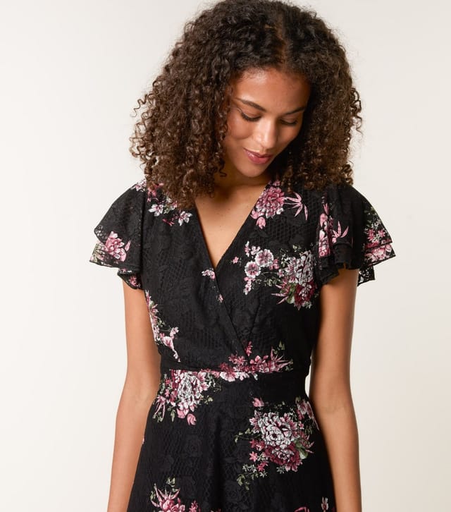 Blue Vanilla Women's Black Floral Mesh Wrap Style Mini Dress Blue Vanilla New Look - 3