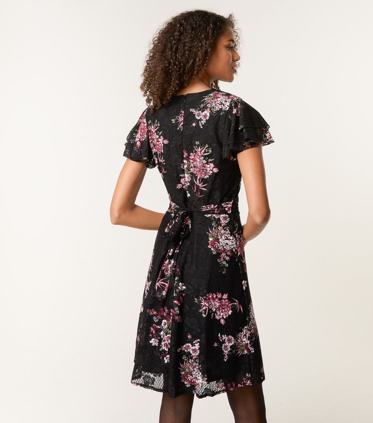 Blue Vanilla Women's Black Floral Mesh Wrap Style Mini Dress Blue Vanilla New Look - 4