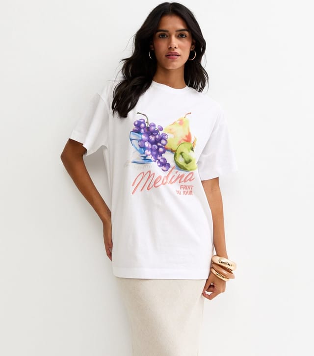 New Look Women's White Cotton Fruit Print Oversized T-Shirt New Look - 2