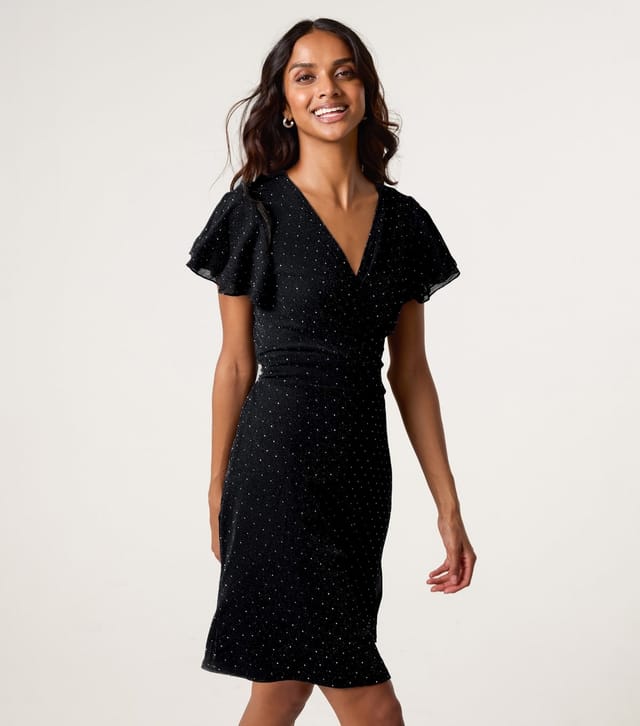 Blue Vanilla Women's Black Diamante Wrap Dress Blue Vanilla New Look - 2