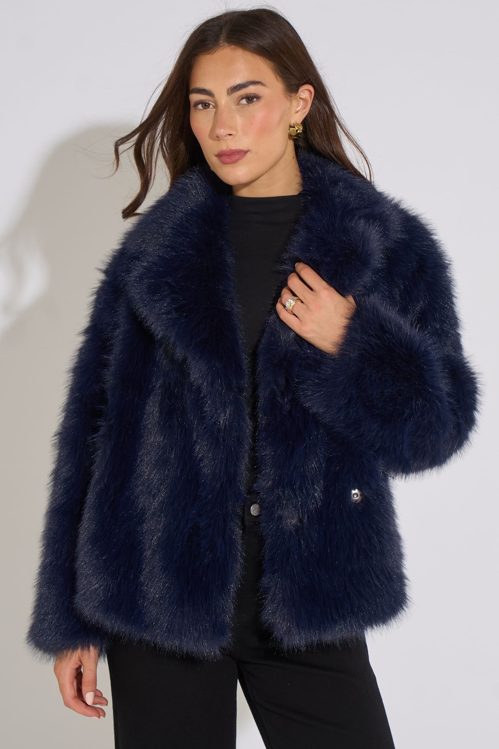 Gini London Gini London Women's Dark Blue Faux Fur Jacket
