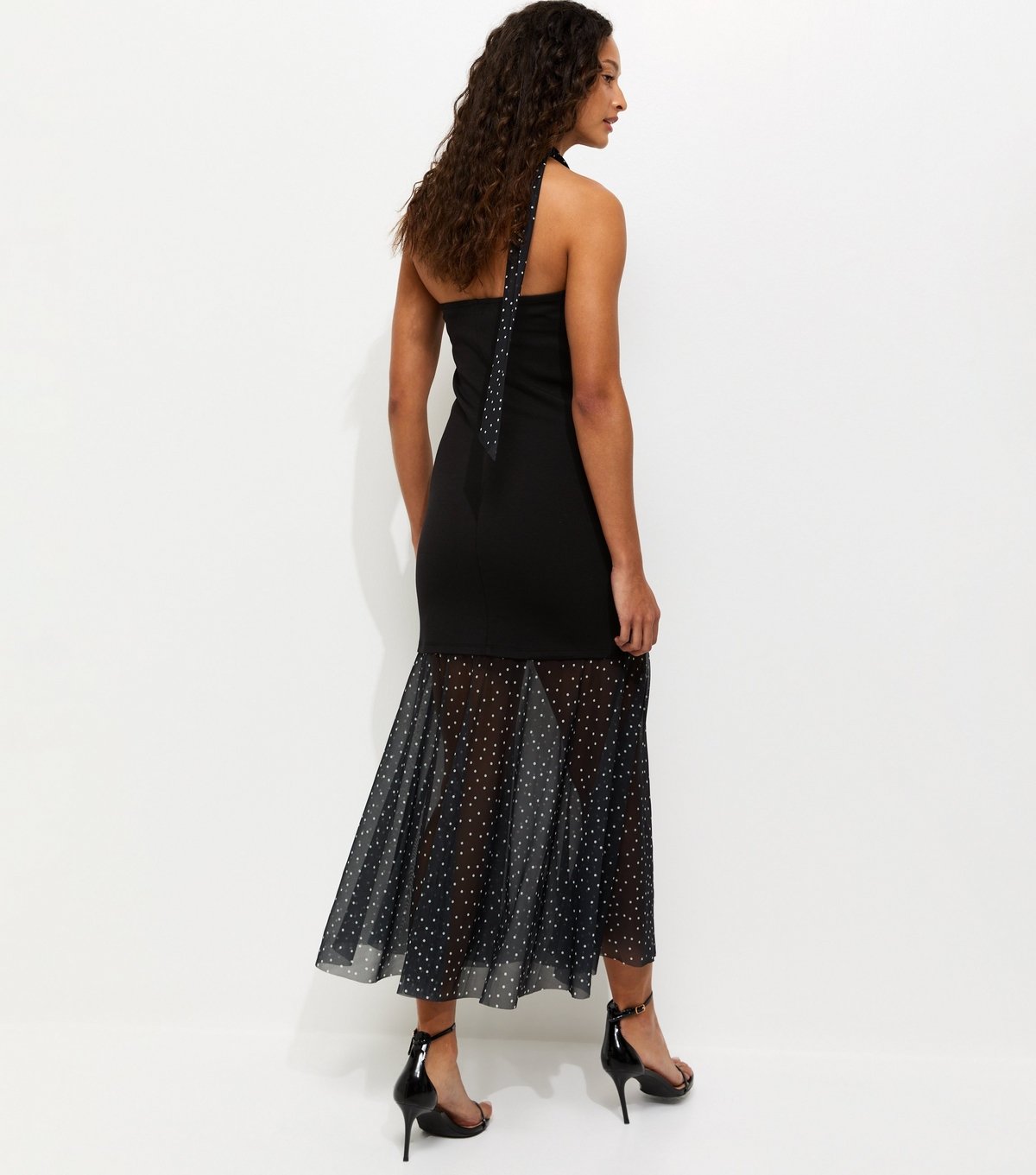 New Look Women's Black Polka Dot Bandeau Midi Dress with Scarf New Look - 4