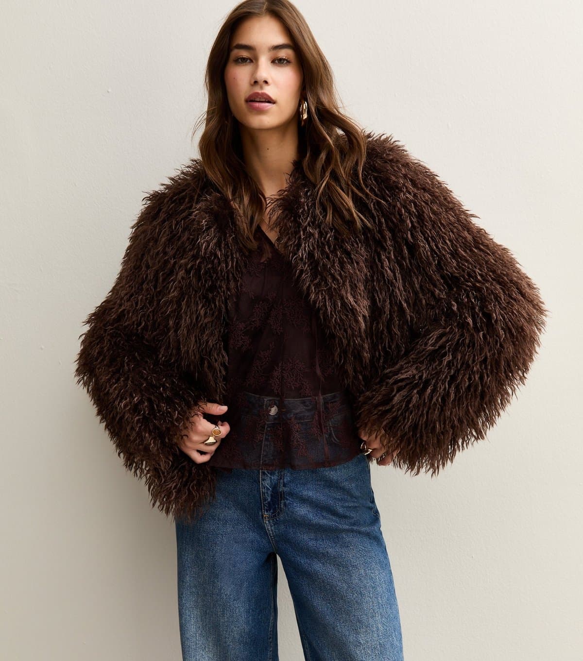 New Look Women's Brown Faux Fur Coat New Look
