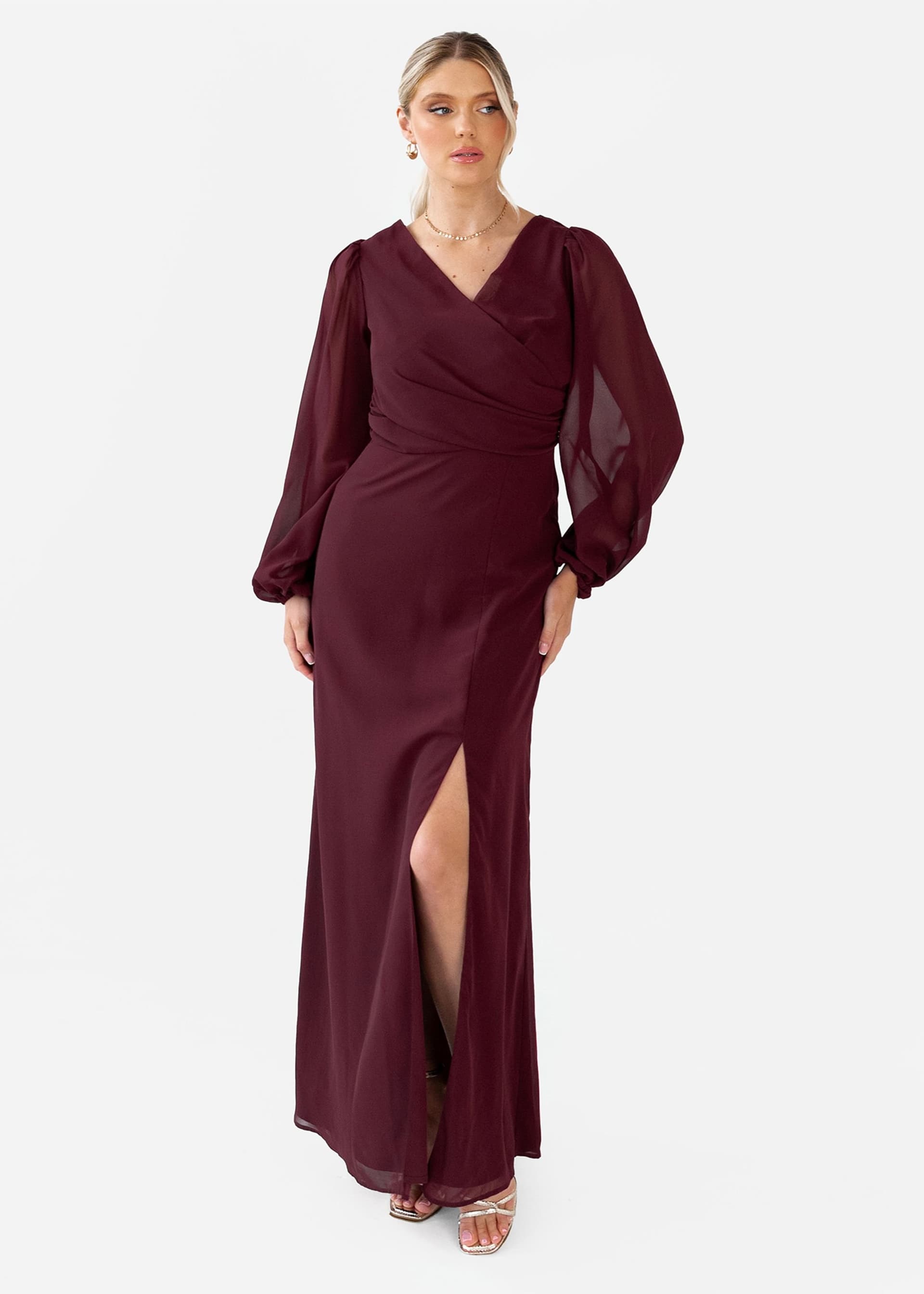 Anaya with Love Anaya with Love Women's Faux Wrap Blouson Sleeve Maxi Dress in Burgundy