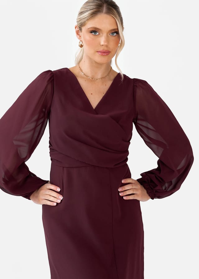 Anaya with Love Anaya with Love Women's Faux Wrap Blouson Sleeve Maxi Dress in Burgundy - 2