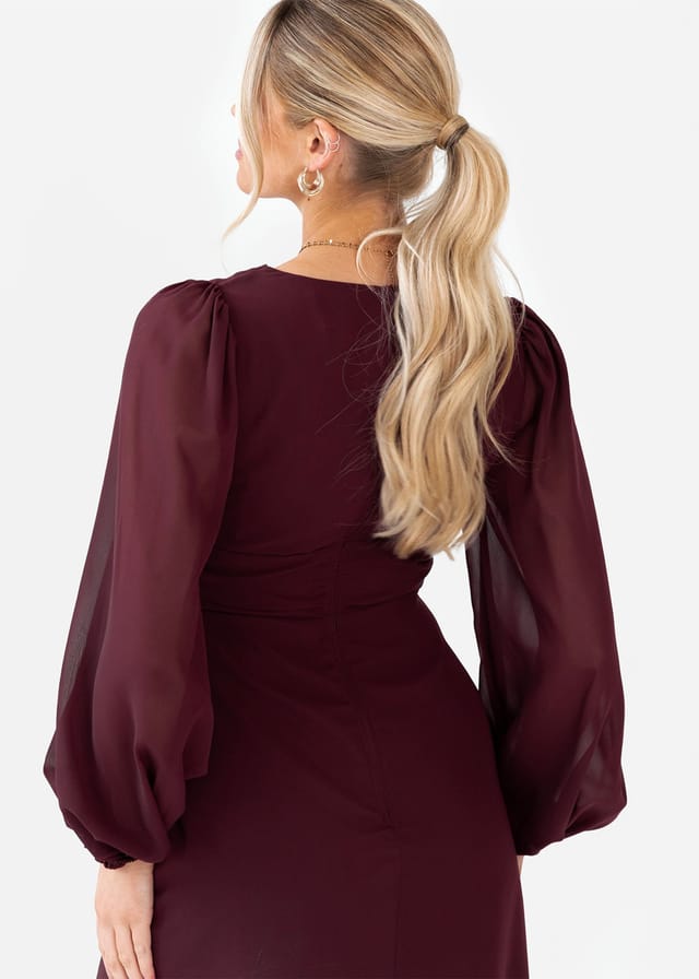Anaya with Love Anaya with Love Women's Faux Wrap Blouson Sleeve Maxi Dress in Burgundy - 3