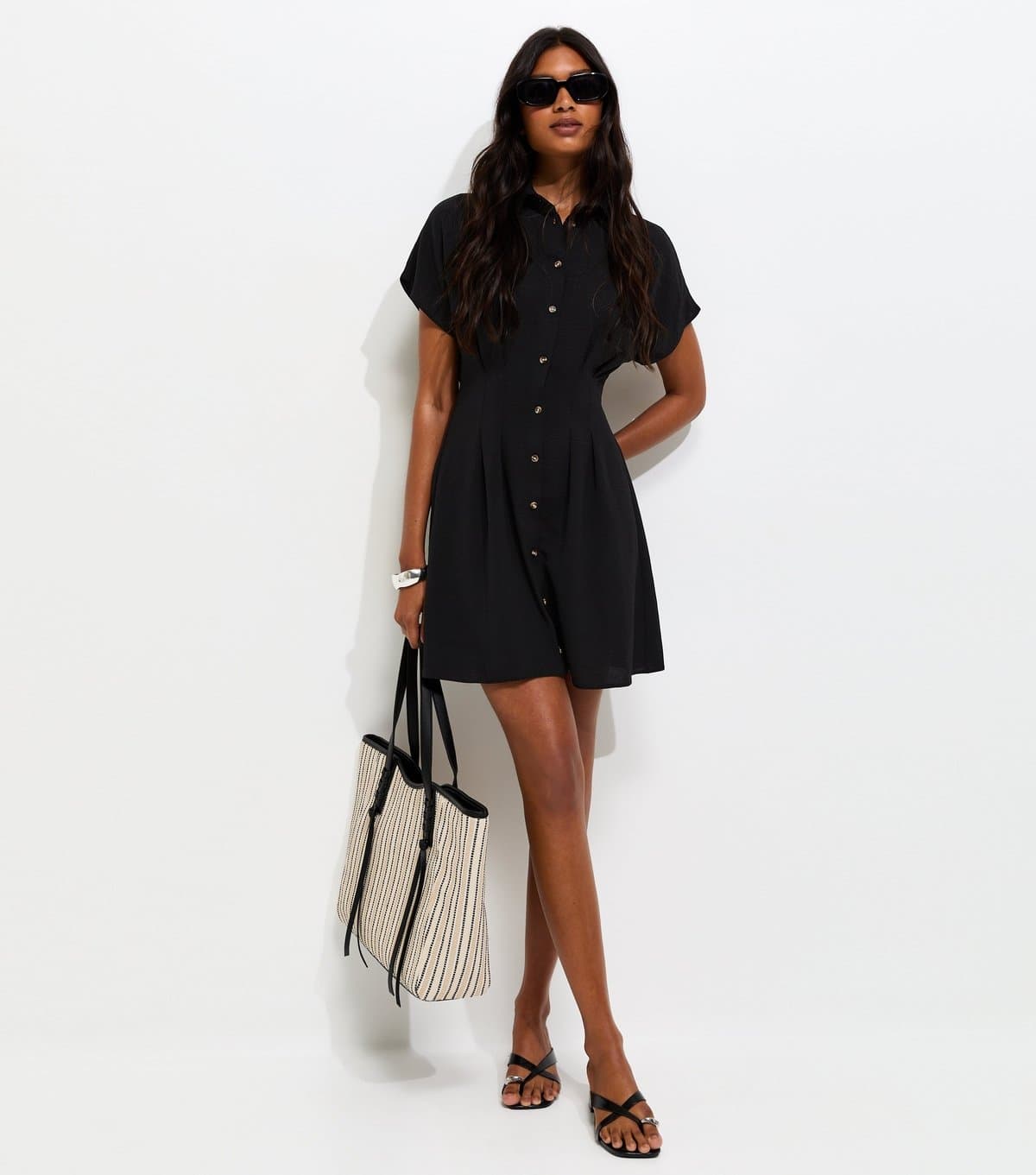 New Look Women's Black Short Sleeve Mini Shirt Dress New Look