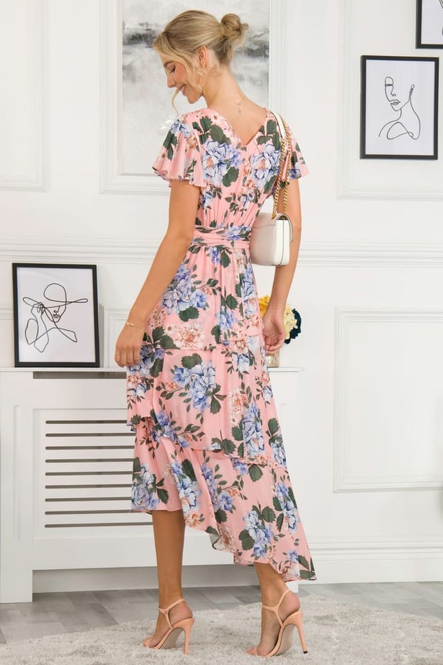 Jolie Moi Jolie Moi Women's Danica Tiered Hem Mesh Maxi Dress in Light Pink - 2