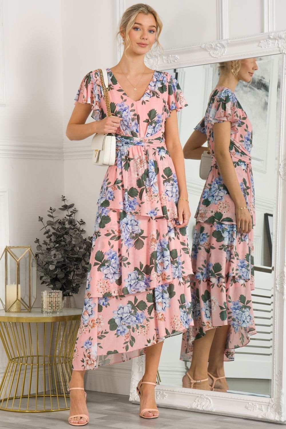 Jolie Moi Jolie Moi Women's Danica Tiered Hem Mesh Maxi Dress in Light Pink - 4