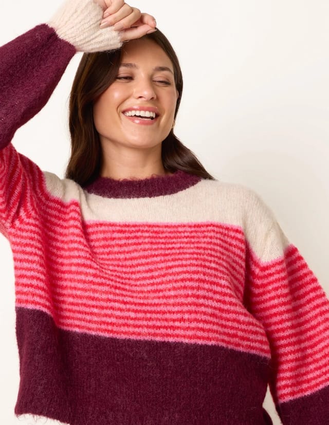 Blue Vanilla Striped Round Neck Knit Jumper - 3