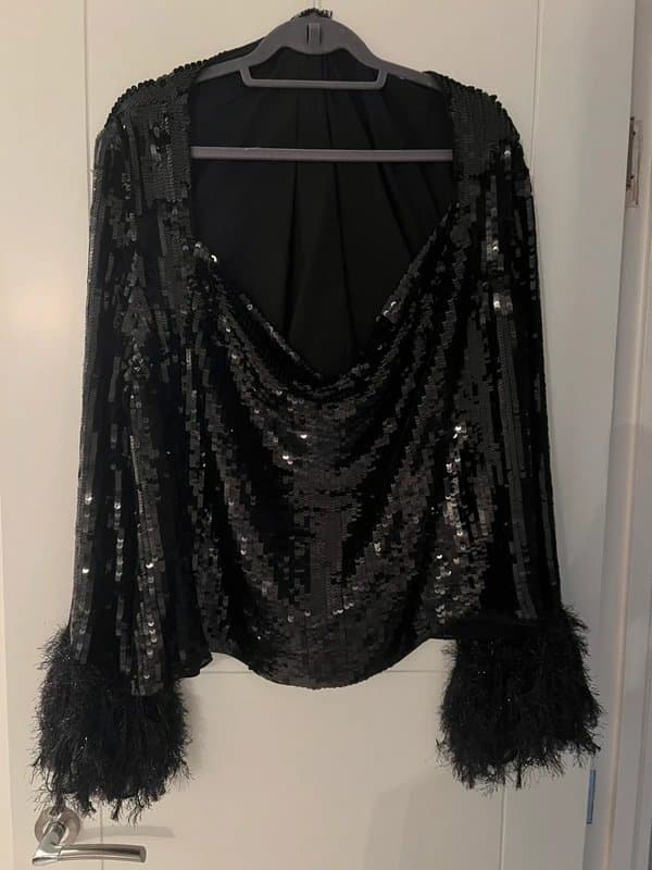 ASOS Design ASOS Design Sequin Embellished Feather Black Top