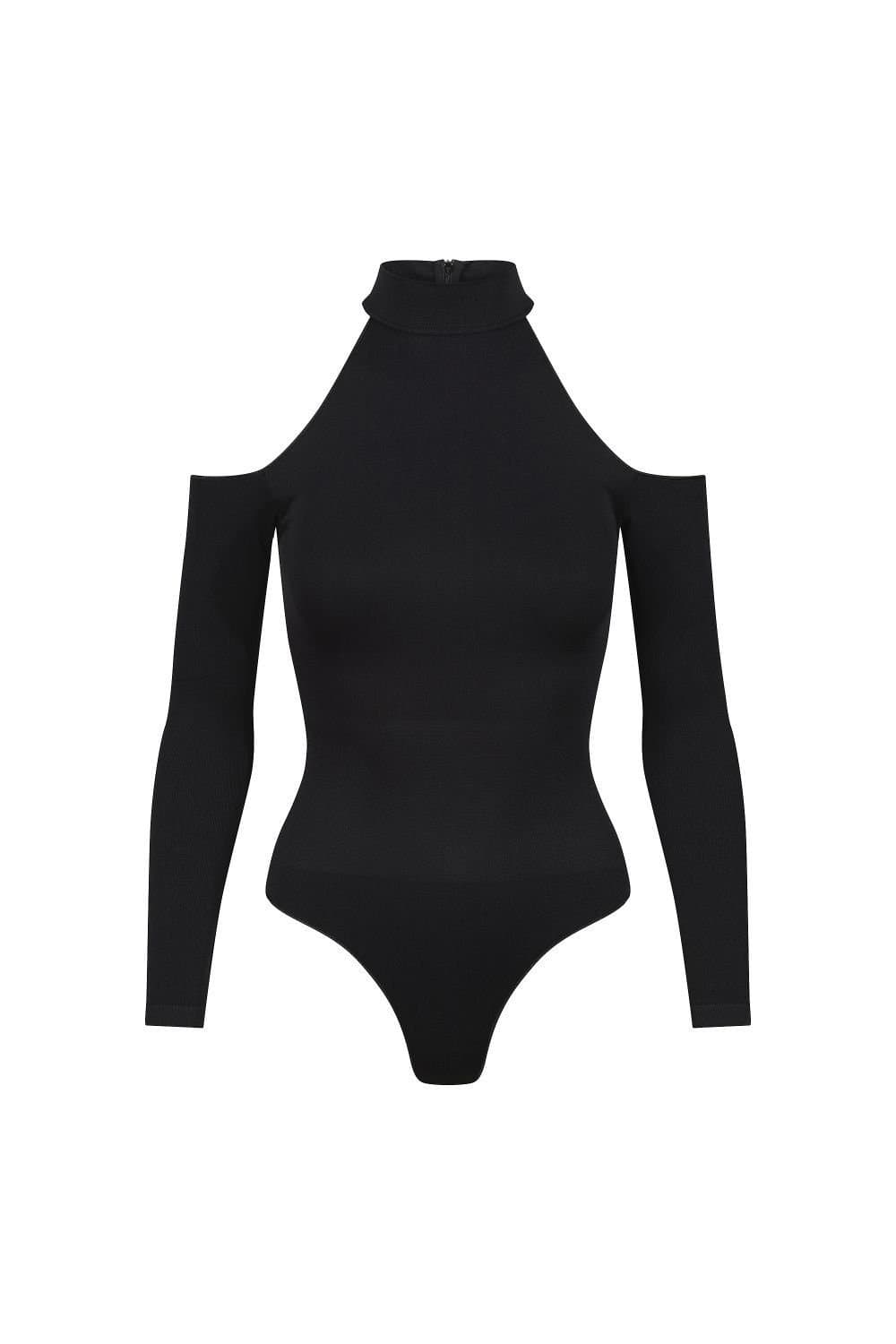 Ruey Ruey Black Cold Shoulder Sculpting Stretch Bodysuit