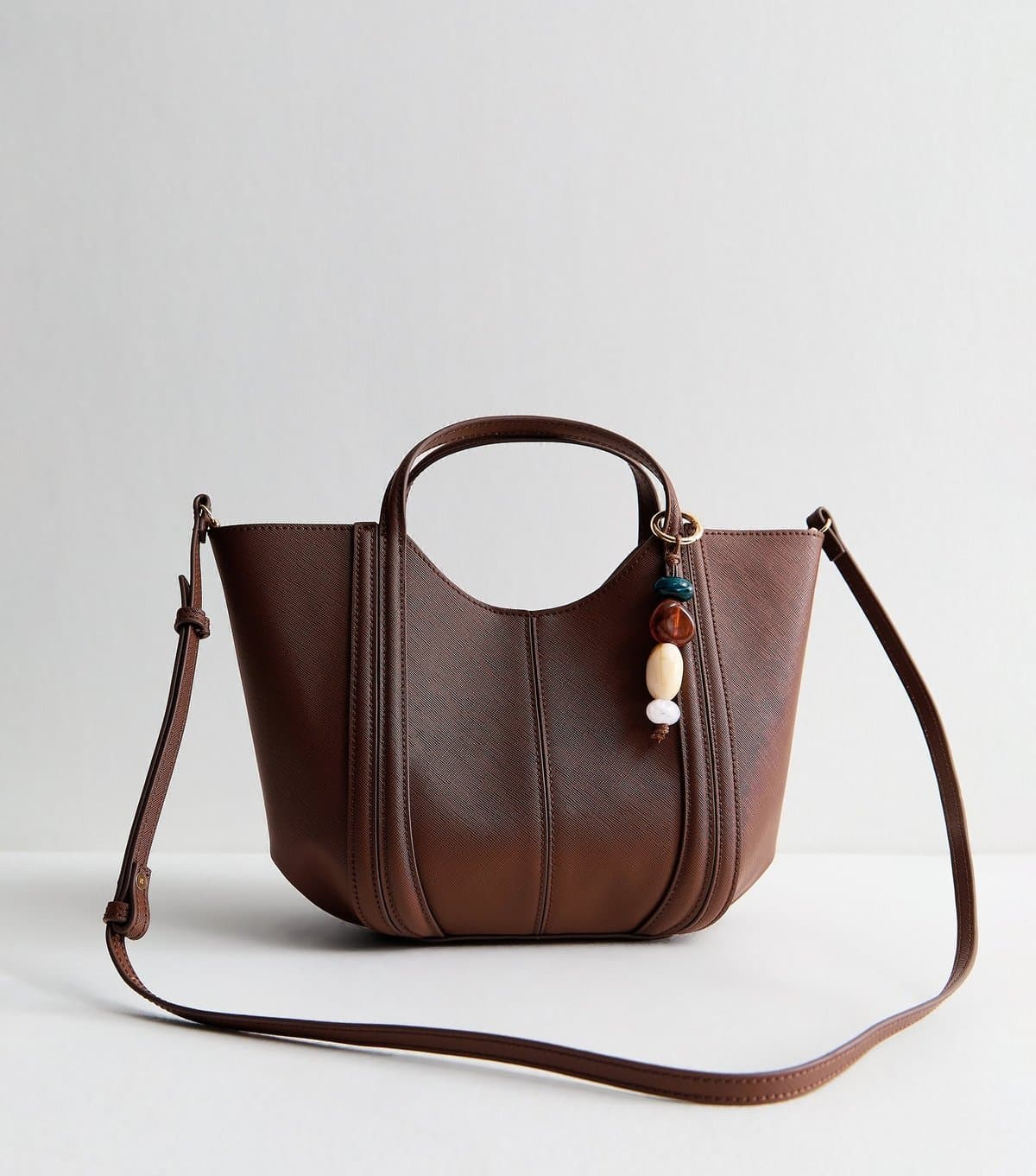 New Look Dark Brown Faux Leather Scoop Top Mini Tote Bag Vegan New Look
