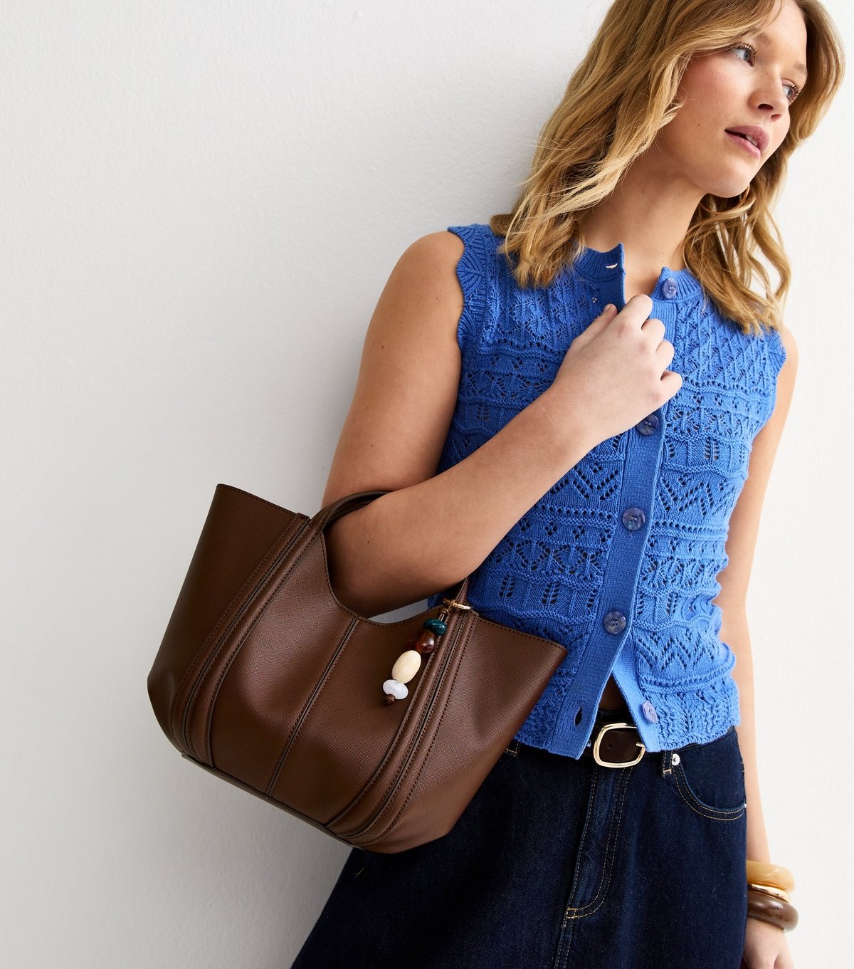 New Look Dark Brown Faux Leather Scoop Top Mini Tote Bag Vegan New Look - 2