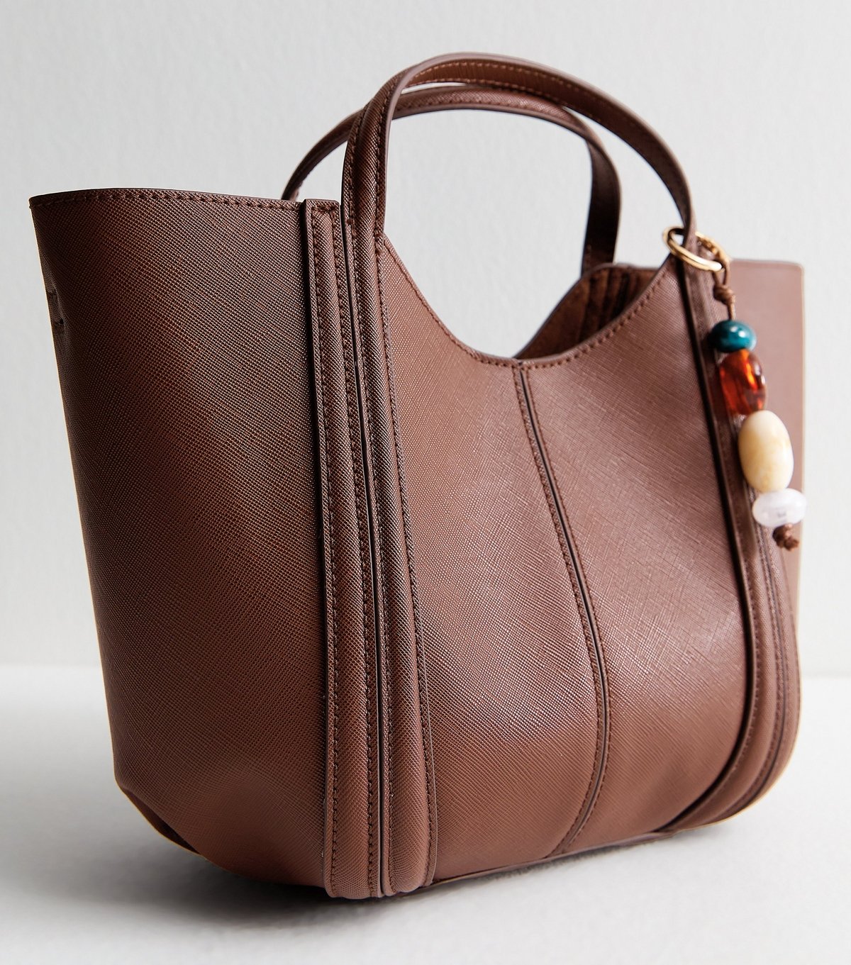 New Look Dark Brown Faux Leather Scoop Top Mini Tote Bag Vegan New Look - 3