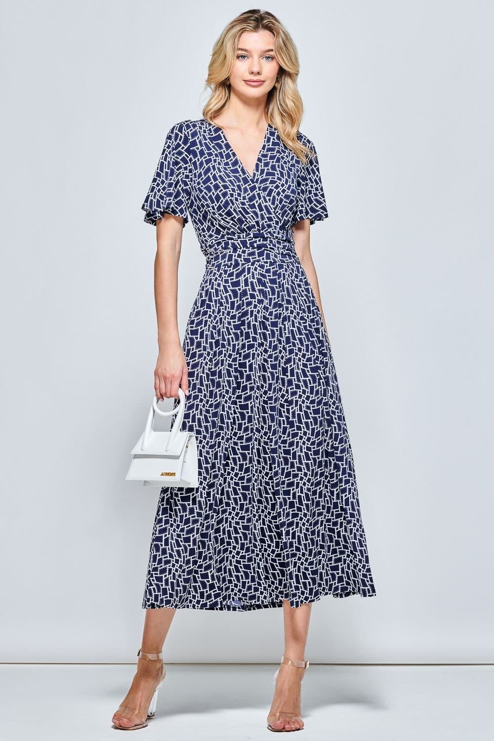 Jolie Moi Jolie Moi Women's Angel Sleeve Jersey Maxi Dress in Navy