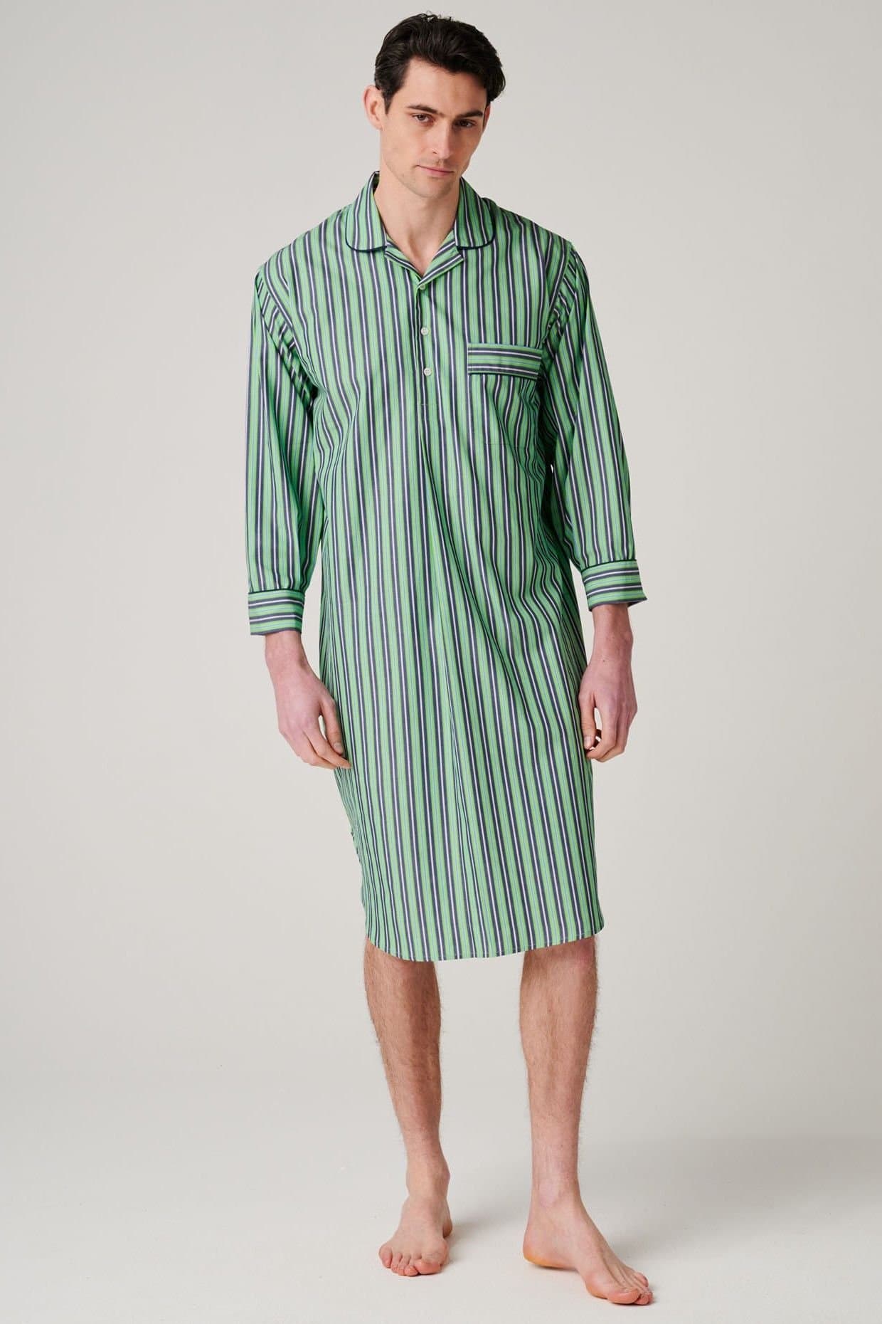 British Boxers British Boxers Men's "Green Flash Stripe" Crisp Cotton Nightshirt in Light Green
