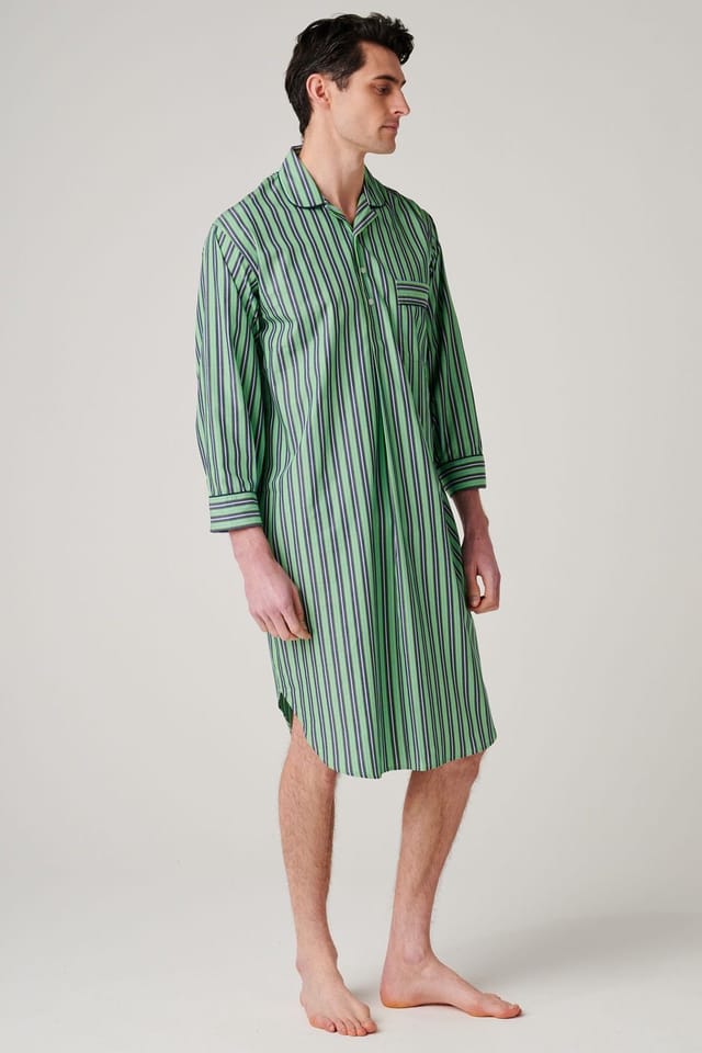 British Boxers British Boxers Men's "Green Flash Stripe" Crisp Cotton Nightshirt in Light Green - 2