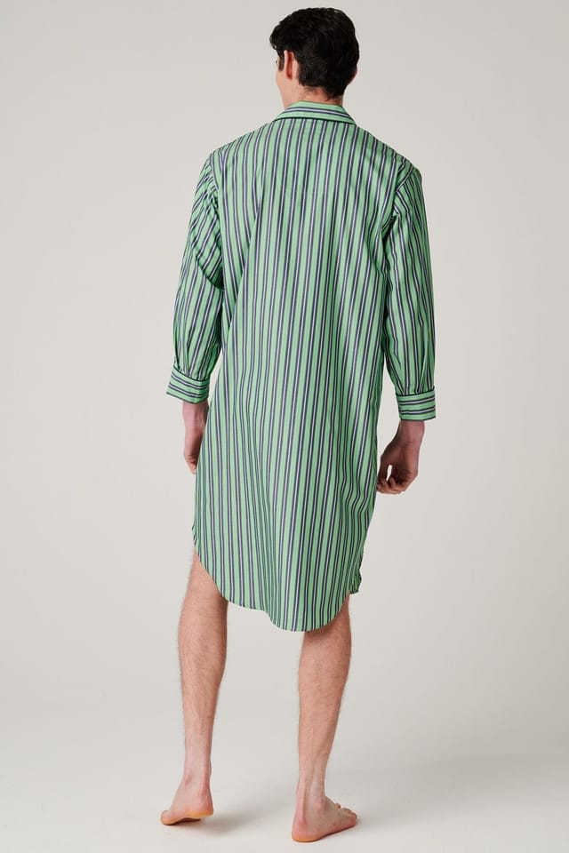 British Boxers British Boxers Men's "Green Flash Stripe" Crisp Cotton Nightshirt in Light Green - 3