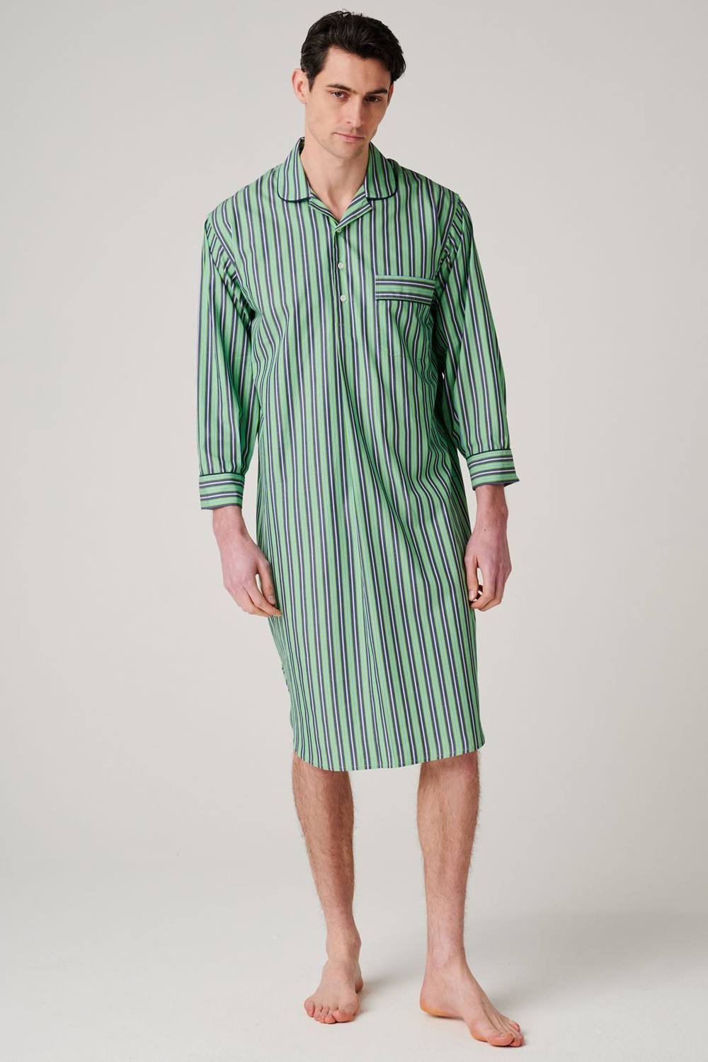 British Boxers British Boxers Men's "Green Flash Stripe" Crisp Cotton Nightshirt in Light Green - 4