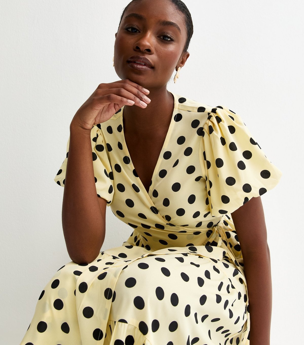 New Look Women's Yellow Crepe Polka Dot Midi Dress New Look - 4